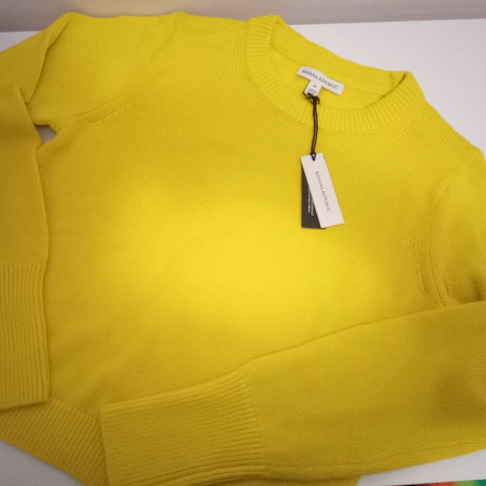 Banana Republic Cotton Silk Crew Neck Sweater Citrus Season Yellow NWT